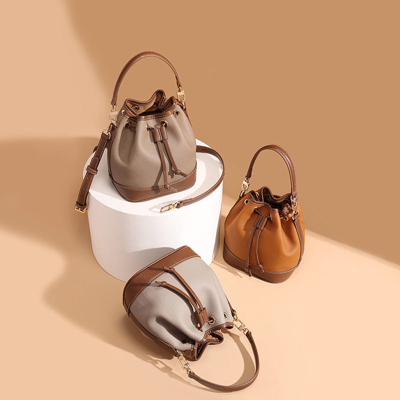 Women's Cowhide High-grade Light Luxury Portable Genuine Bucket Bags