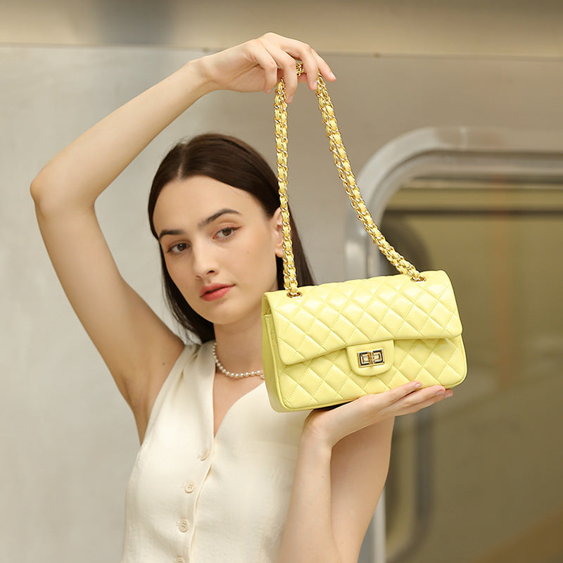 Women's Chain First Layer Cowhide Classic Style Light Shoulder Bags