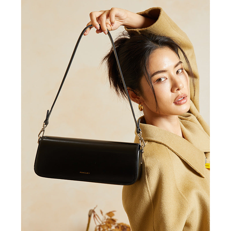 Women's Simple Underarm Genuine Leather High Sense Armpit Bags