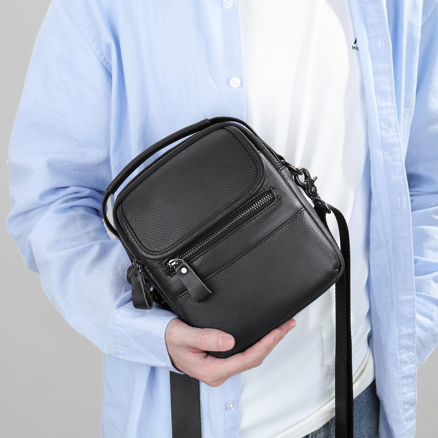 Men's First Layer Cowhide Multifunctional Black Commuter Men's Shoulder Bags