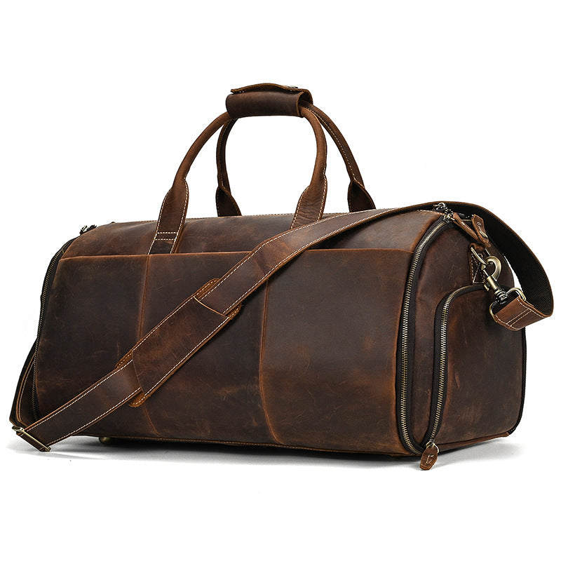 Men's Crazy Horse Leather Suit Storage Large Travel Bags