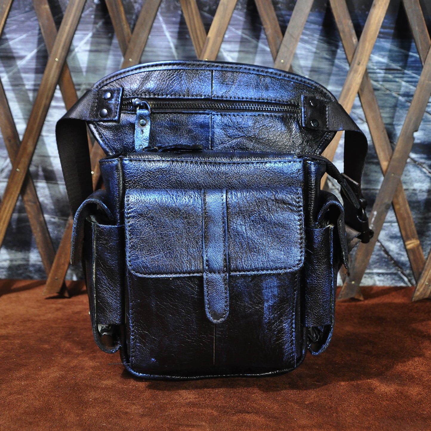 Men's Leather Cowhide Retro Trendy Cool Mobile Men's Chest Bags