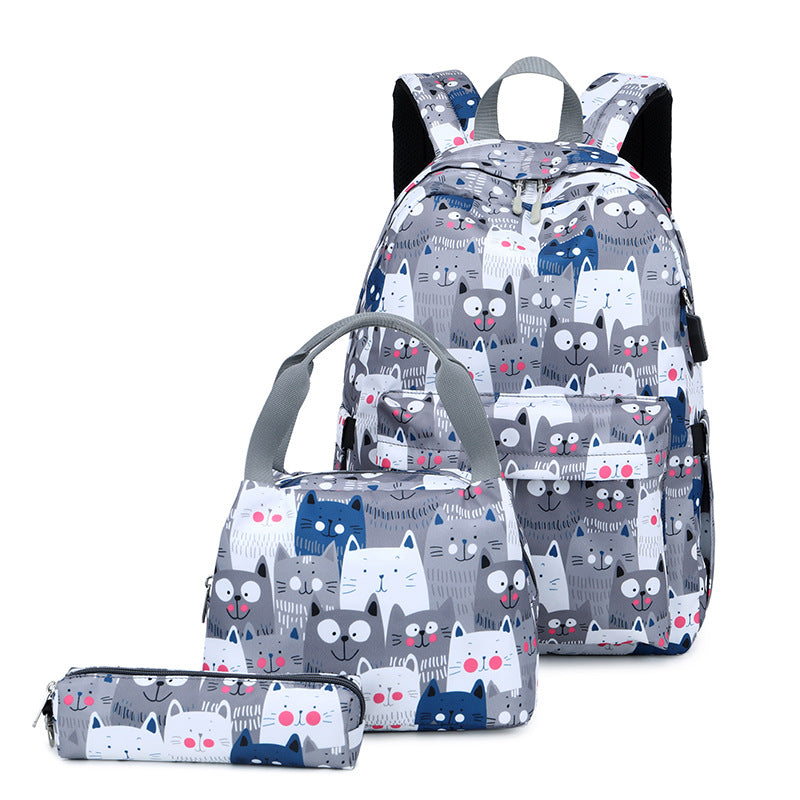 Women's Printed Korean Three-piece Female Computer Backpacks