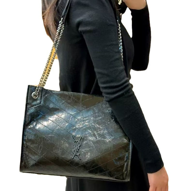 Large Genuine Leather Fashion Diamond Embroidery Tote Bags