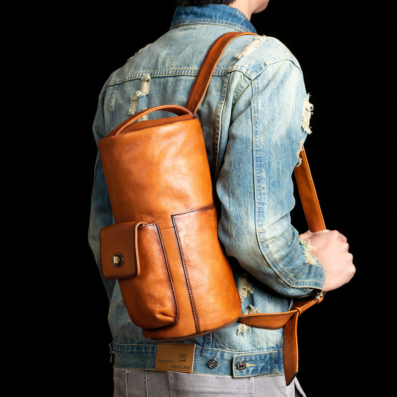 Cowhide Vegetable Tanned Leather Special Fashion Men's Chest Bags