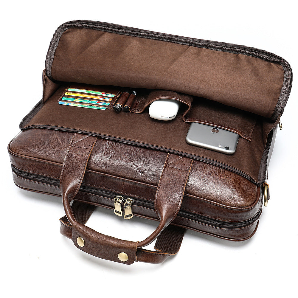 Men's Horizontal Large Capacity Portable Computer Cowhide Bags