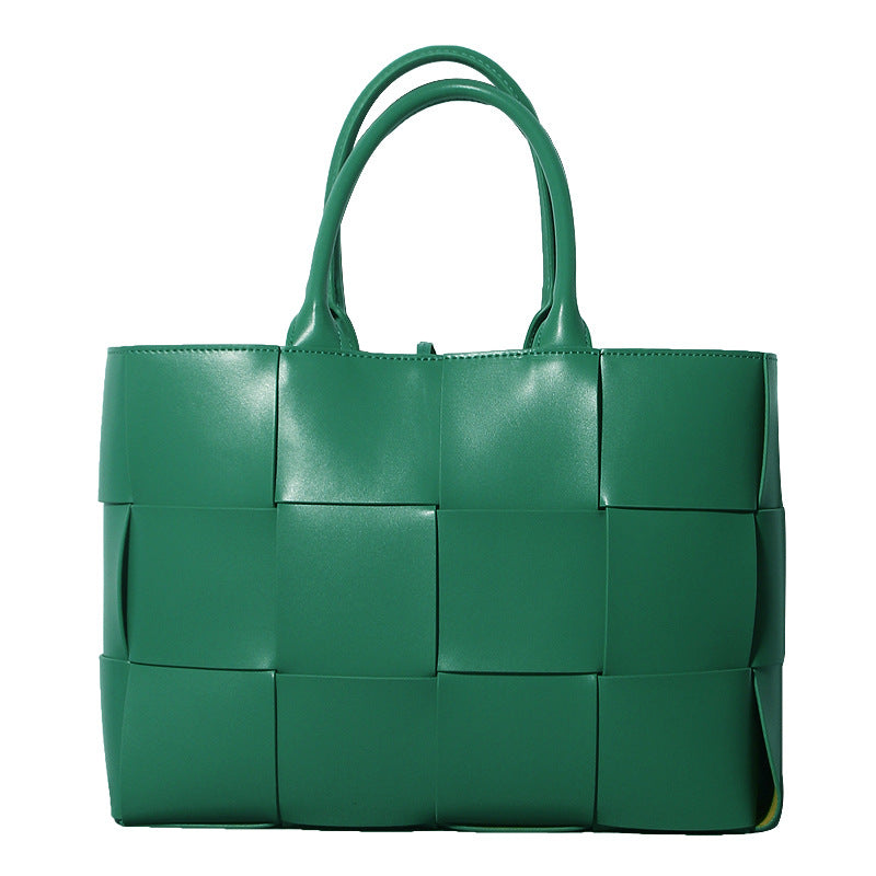 Innovative Pretty Woven Leather Plaid Genuine Handbags