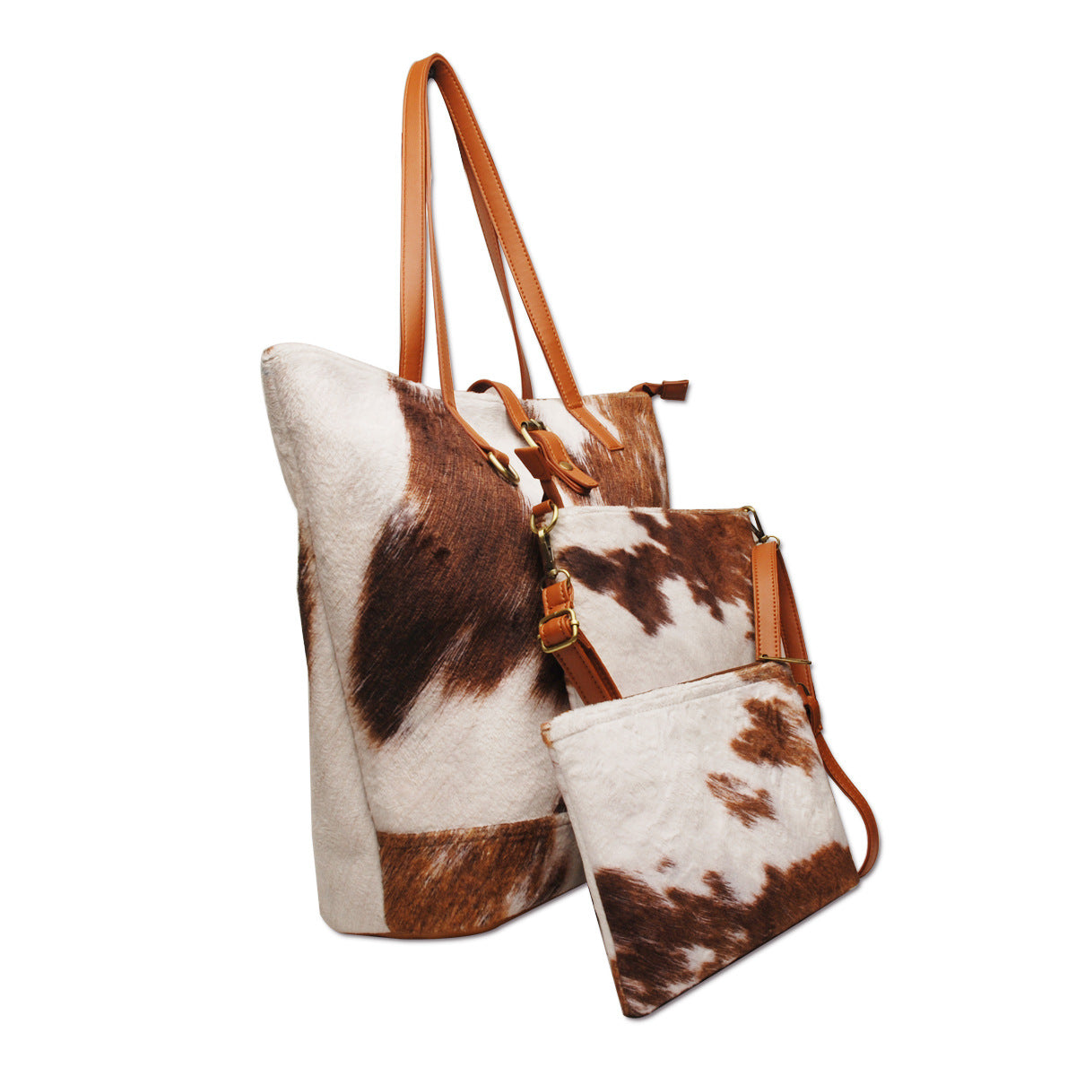 Plush Super Soft Cows Pattern Three-piece Makeup Shoulder Bags