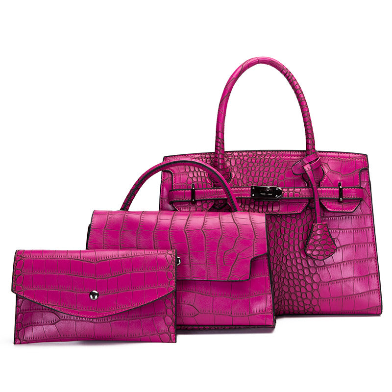 Women's Vintage Crocodile Pattern Three-piece Set Large Handbags