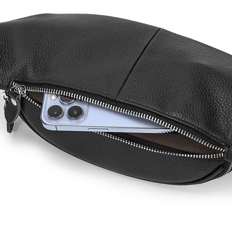 Women's & Men's & Leather Black Multifunctional First Layer Men's Chest Bags