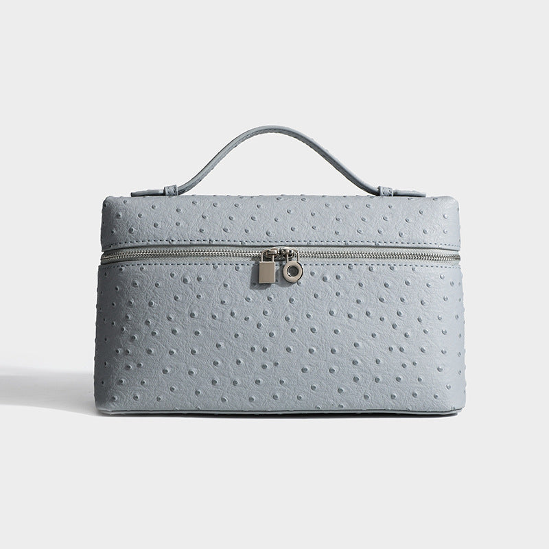 Genuine Leather Ostrich Grain Lunch Box Small Square Bags
