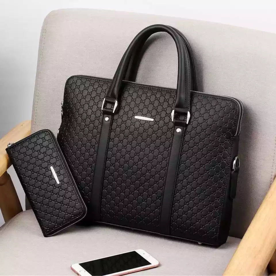 Men's Embossed Letter Synthetic Leather Business Horizontal Men's Briefcases