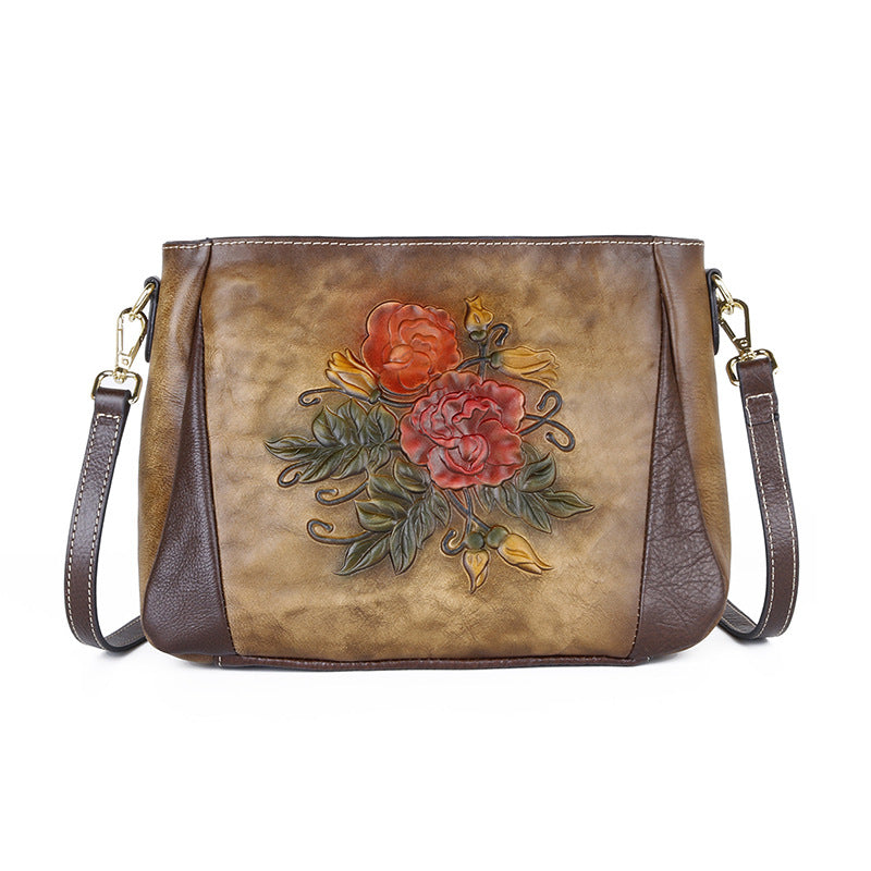 Women's Cowhide Elegant Chinese Style Retro Embossing Shoulder Bags