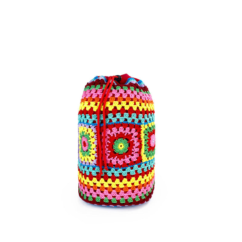 Fashion Drawstring Contrast Color Grandma Woven Crossbody Bags