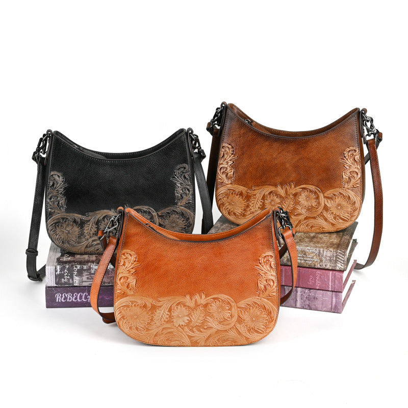 Women's Retro First Layer Cowhide Fashion Underarm Armpit Bags