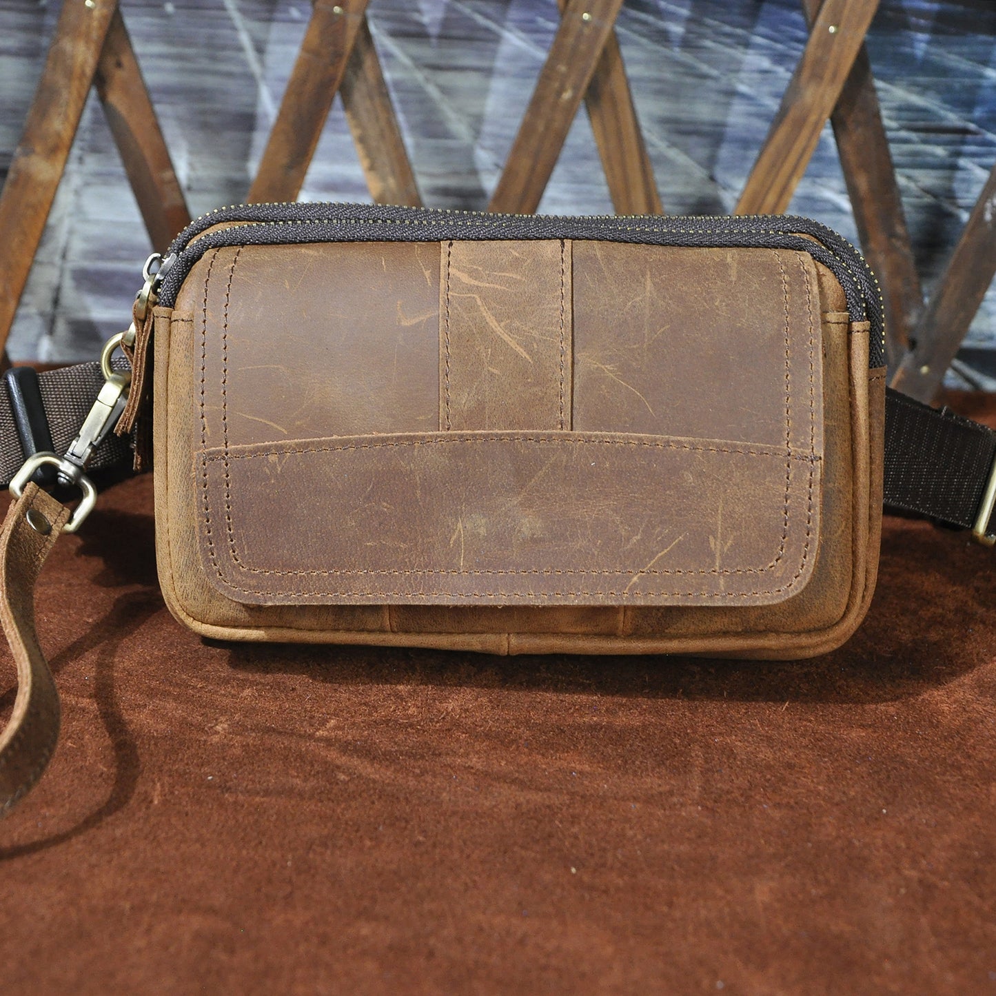Men's Cowhide Crazy Horse Leather Trendy Cool Bags
