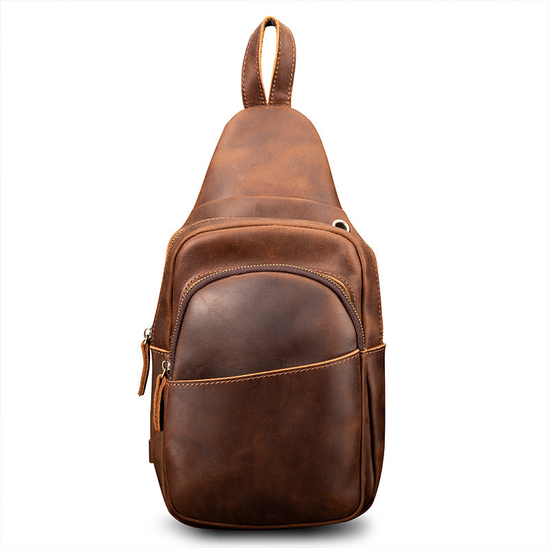 Men's Top Layer Cowhide Leather Large Capacity Portable Men's Chest Bags