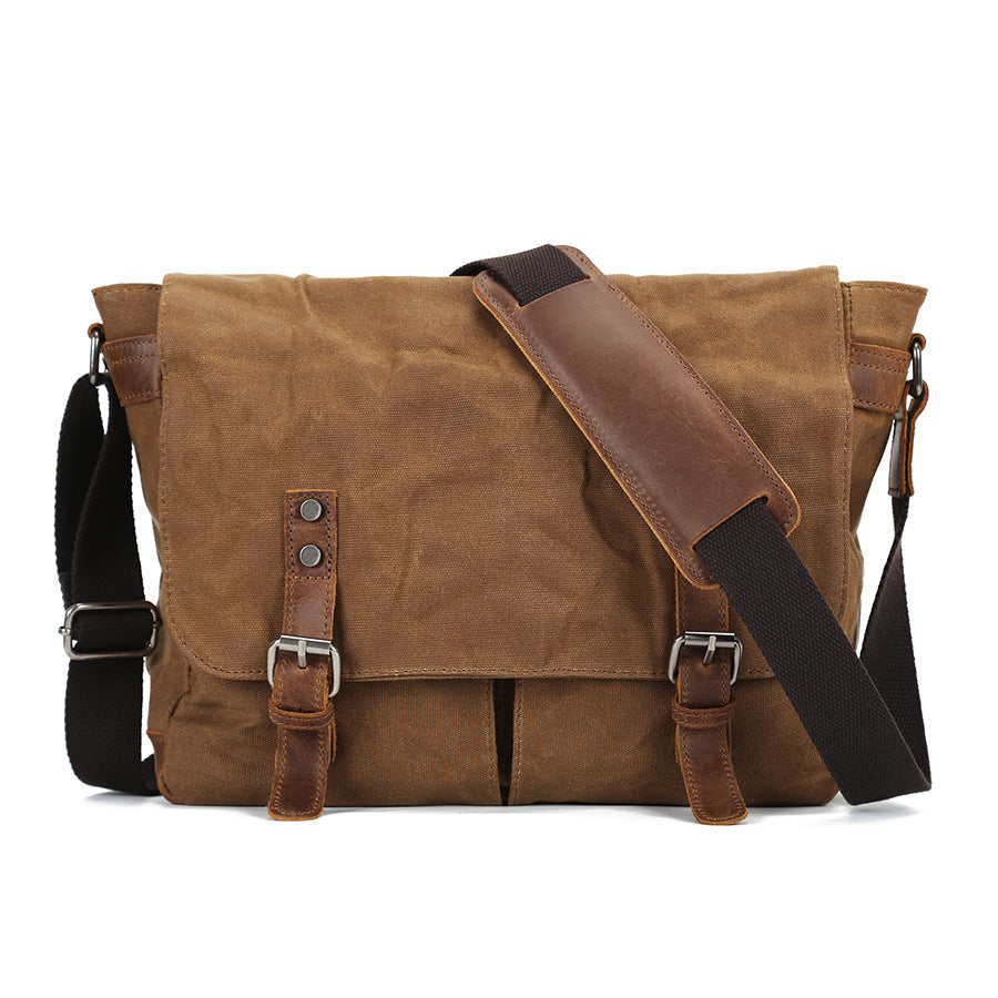 Men's Crazy Horse Leather Canvas Large Capacity Men's Messenger Bags