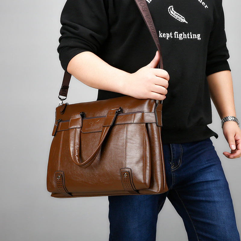 Men's Kangaroo Leather Business Horizontal Vertical Cowhide Men's Shoulder Bags