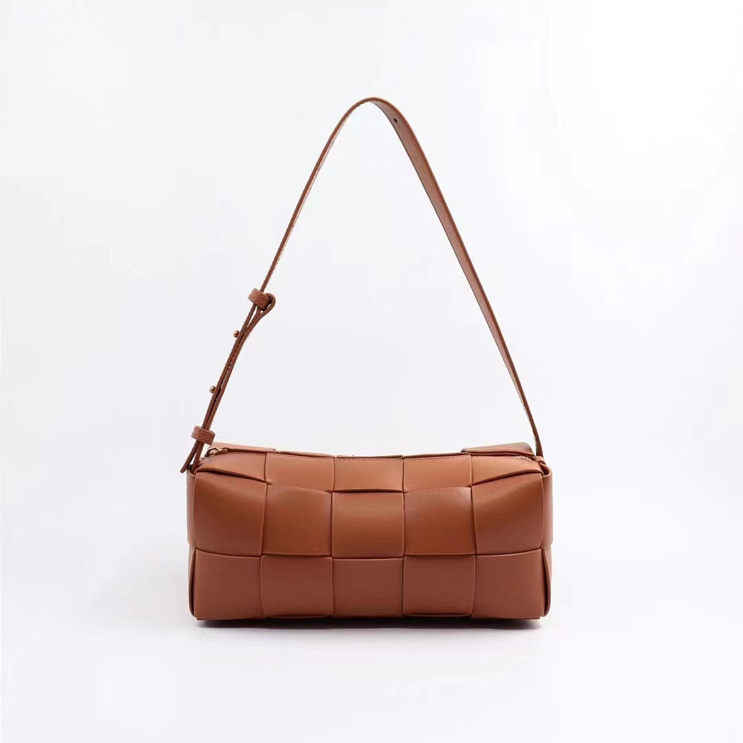 Women's Genuine Leather Woven Pink Versatile Underarm High-grade Hand Armpit Bags