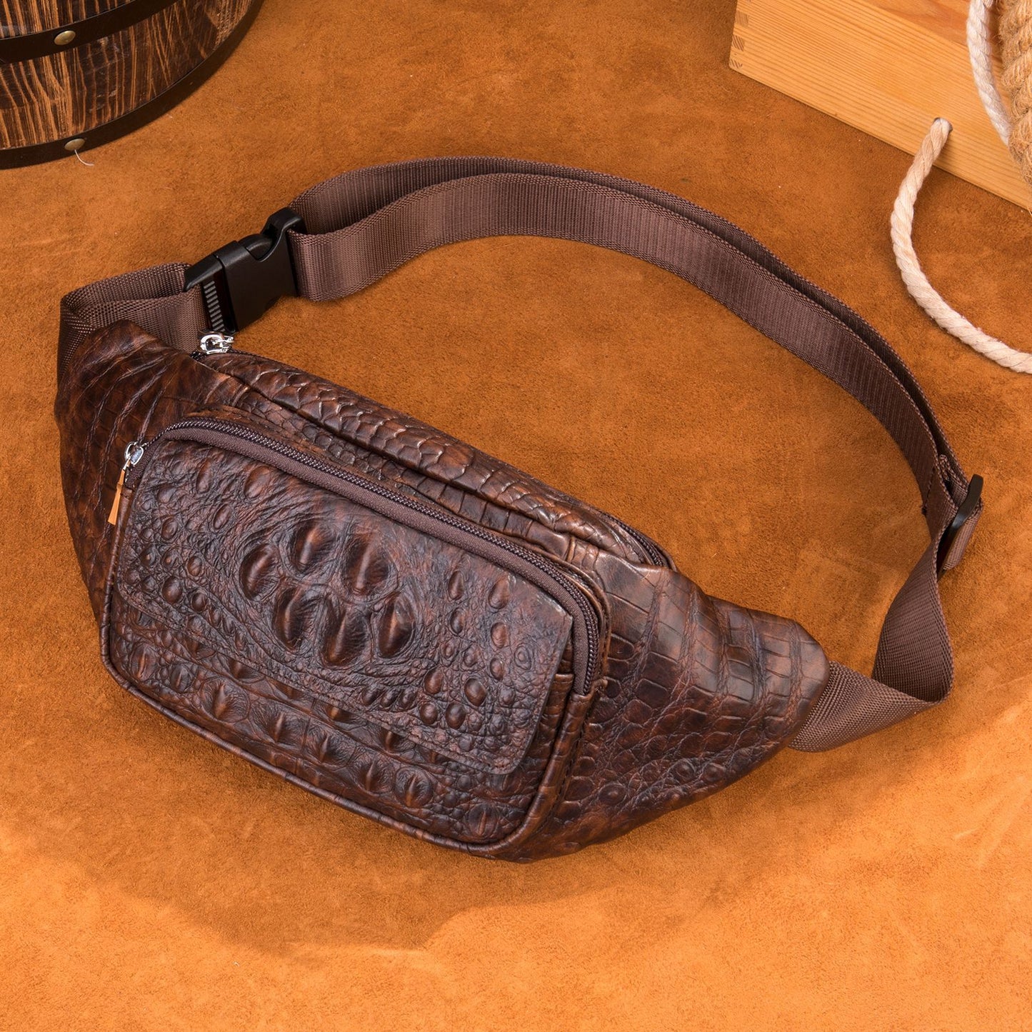 Men's Crocodile Pattern Retro Fashion First Layer Men's Waist Packs