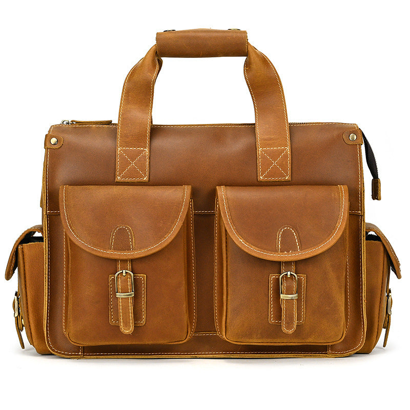 Men's Cowhide Leather Crazy Horse Out Computer Men's Briefcases