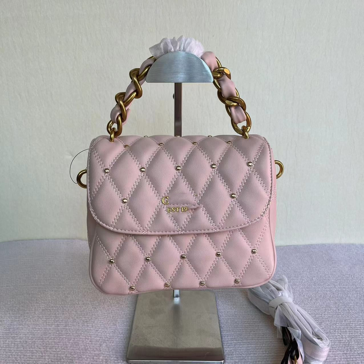Women's Color Diamond Quilted Rivet Chain Woven Shoulder Bags