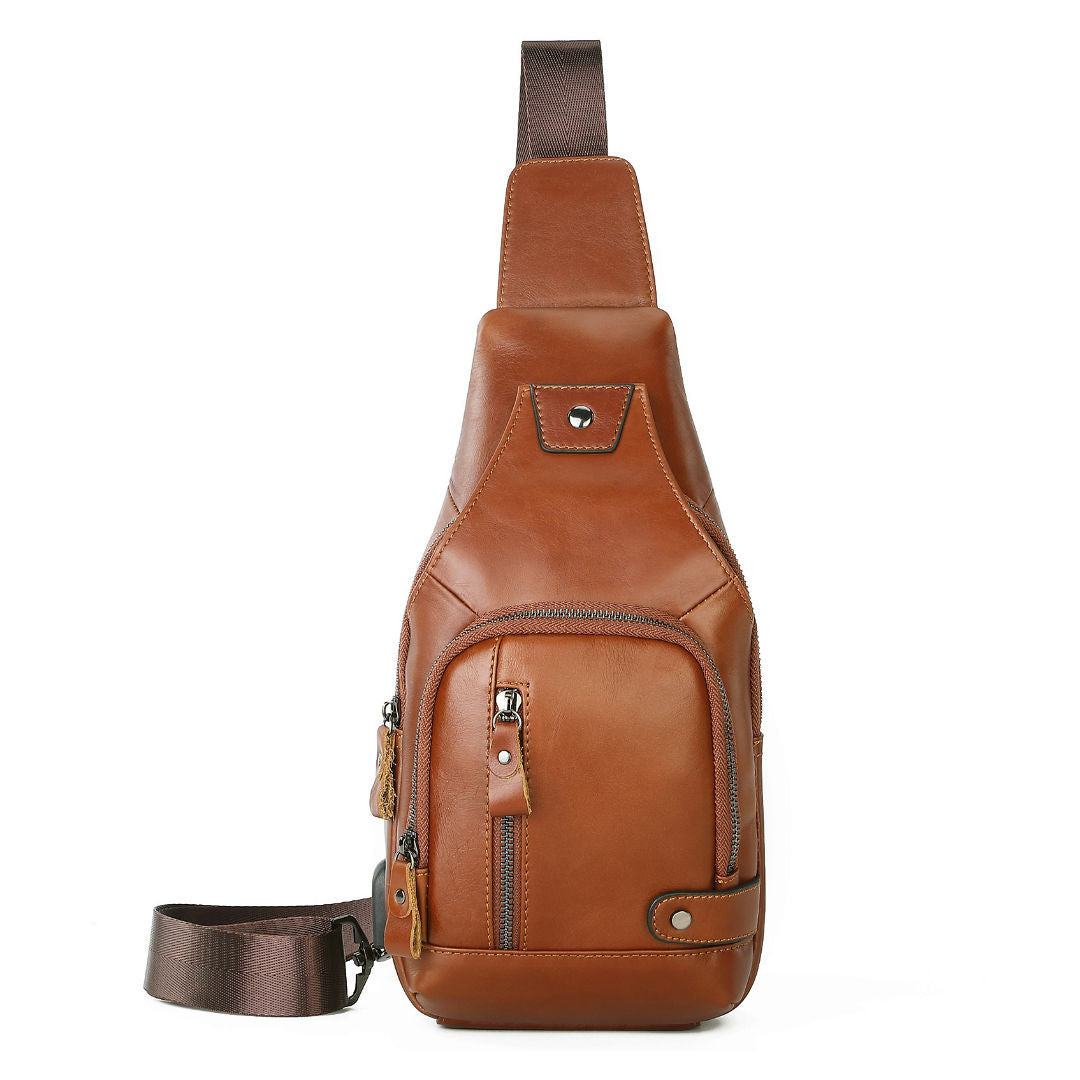 Men's Leather Large Capacity First Layer Cowhide Men's Chest Bags