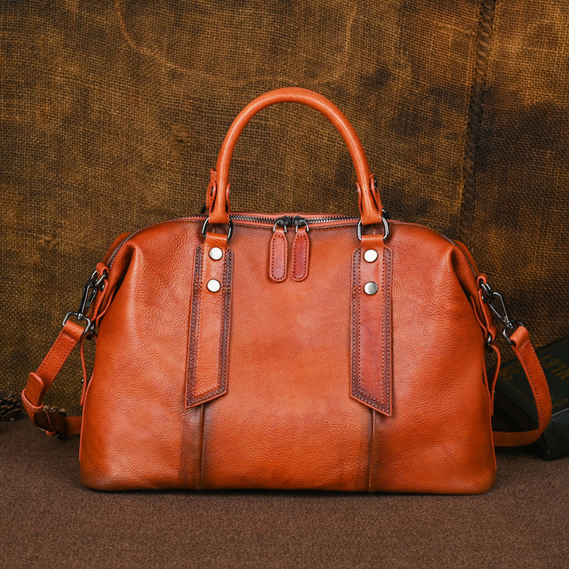 Women's Leather Retro Rub Colored Business Large Handbags