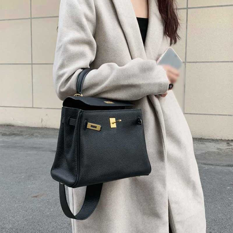 Women's High Quality Wide Strap Kelly Cowhide Crossbody Bags
