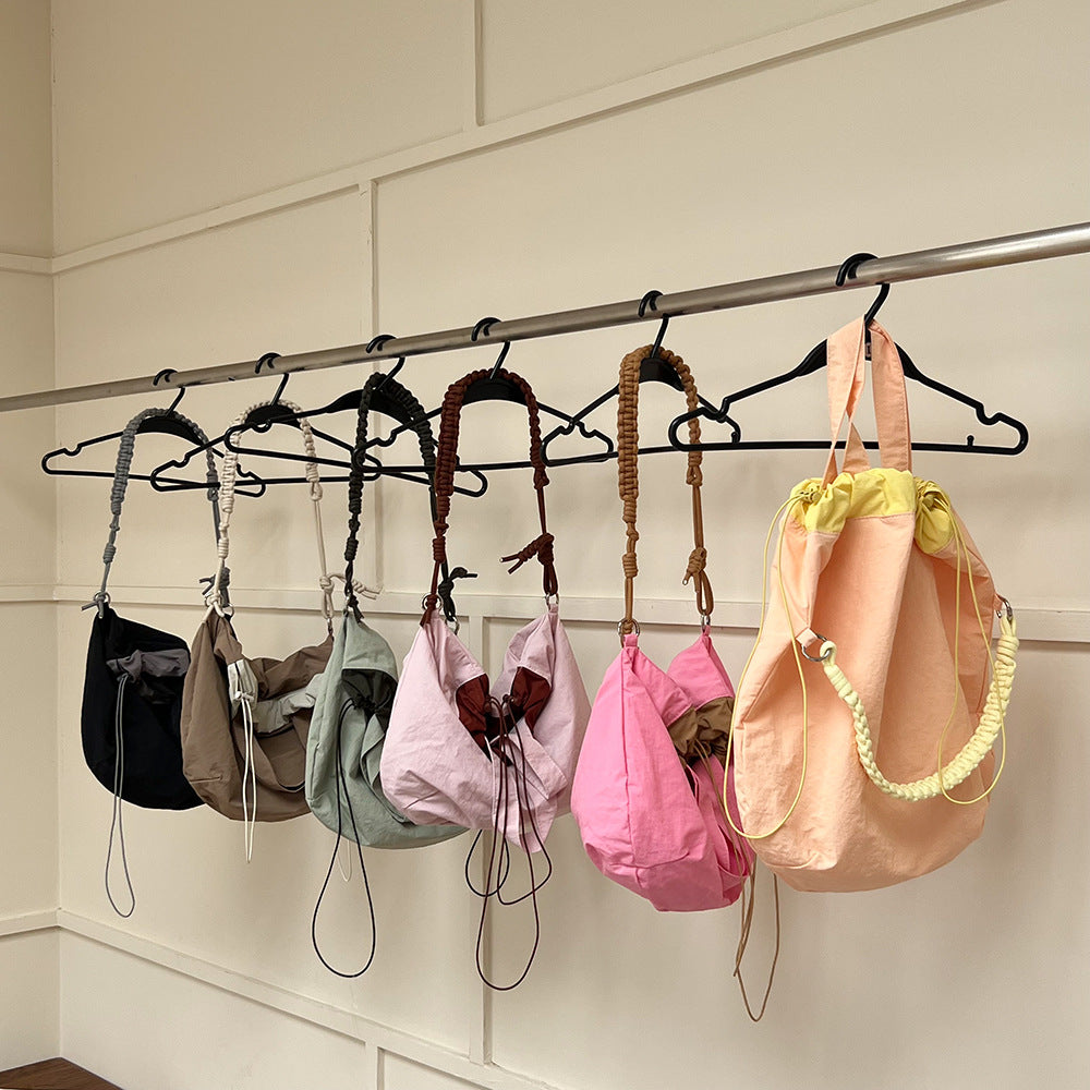 Nylon Cloth Lightweight Large Capacity Drawstring Shoulder Bags