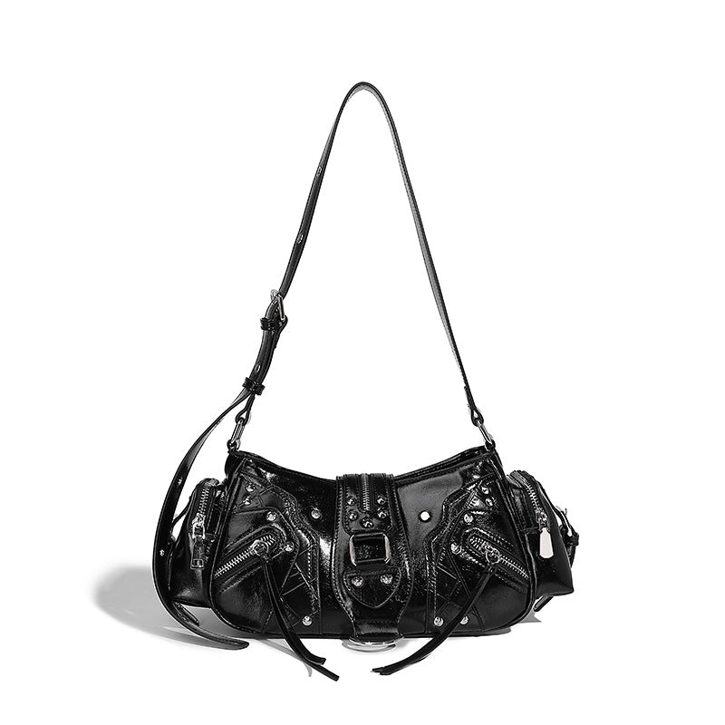 Women's Retro Style Underarm Niche Studded Oil Armpit Bags