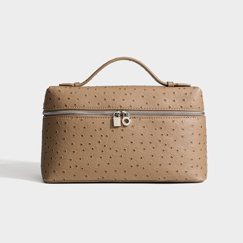 Genuine Leather Ostrich Grain Lunch Box Small Square Bags