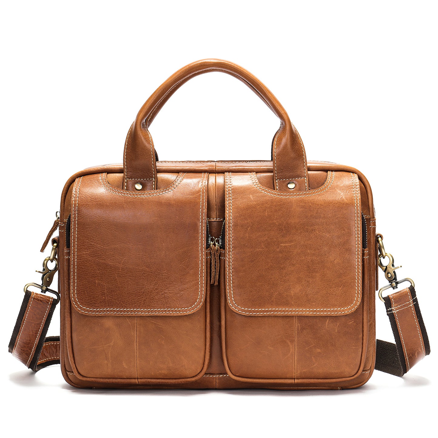 Men's Retro Top Layer Cowhide Leather Portable Bags