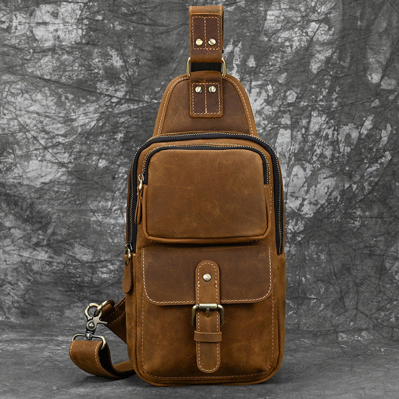 Men's Crazy Horse Leather Leisure Cowhide Simple Men's Chest Bags
