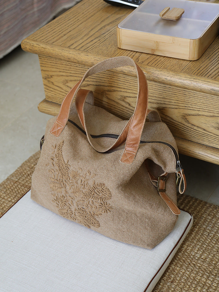 Artistic Retro Style Cotton Linen Embroidery Shoulder Bags