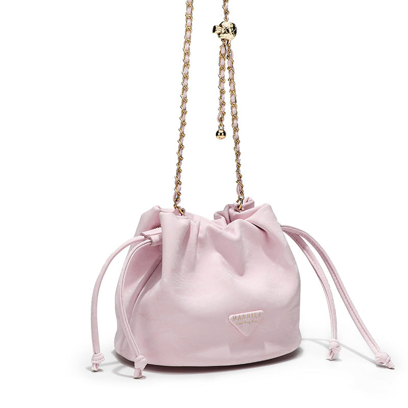 Women's Fashionable Niche Solid Color Portable Pleated Korean Style Bucket Bags