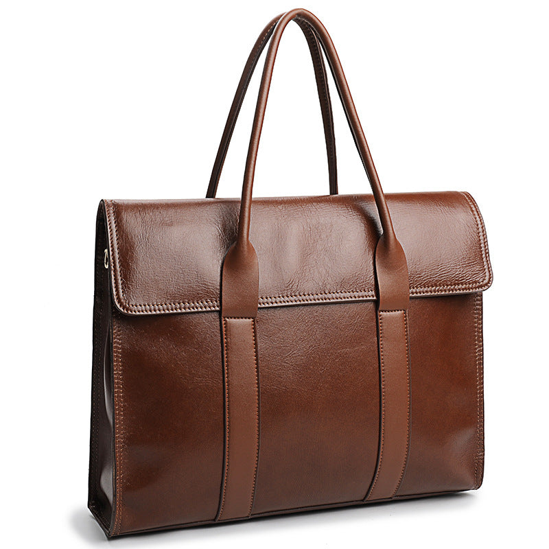 Women's & Men's & First Layer Oil Wax Cowhide Business Handbags