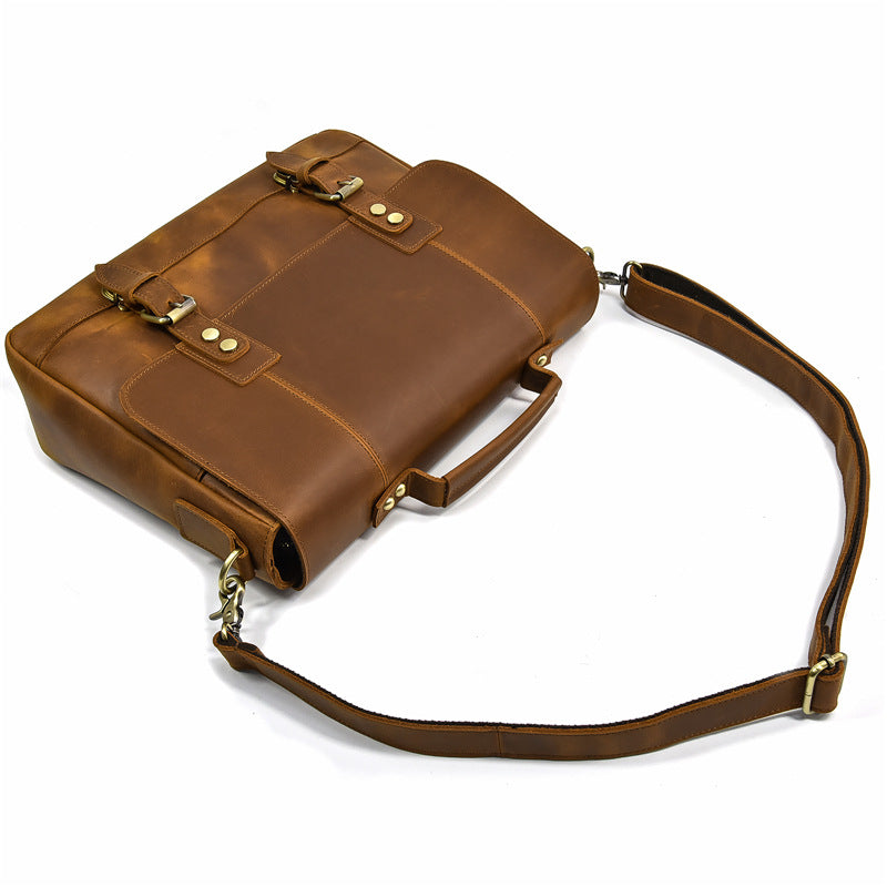 Men's Large Capacity Flip Top Layer Cowhide Men's Briefcases