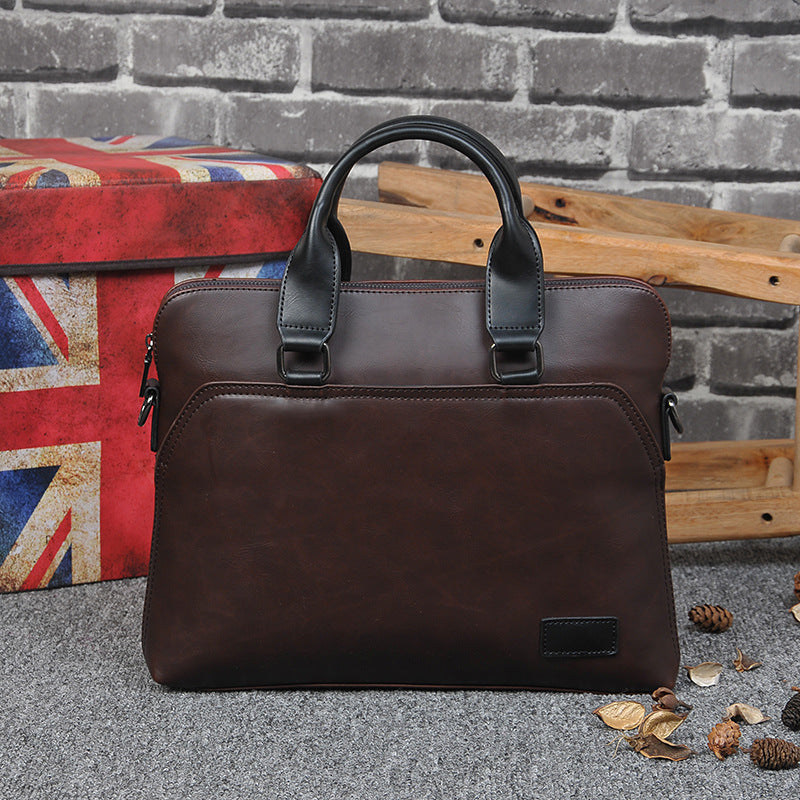 Men's Crazy Horse Leather Horizontal Retro Business Men's Handbags