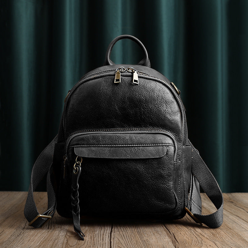 Women's & Men's & Genuine Leather Large Capacity Solid Backpacks