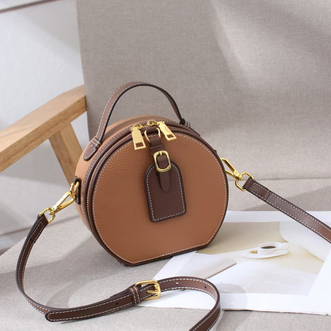 Women's Genuine Leather Mini Round First Layer Shoulder Bags
