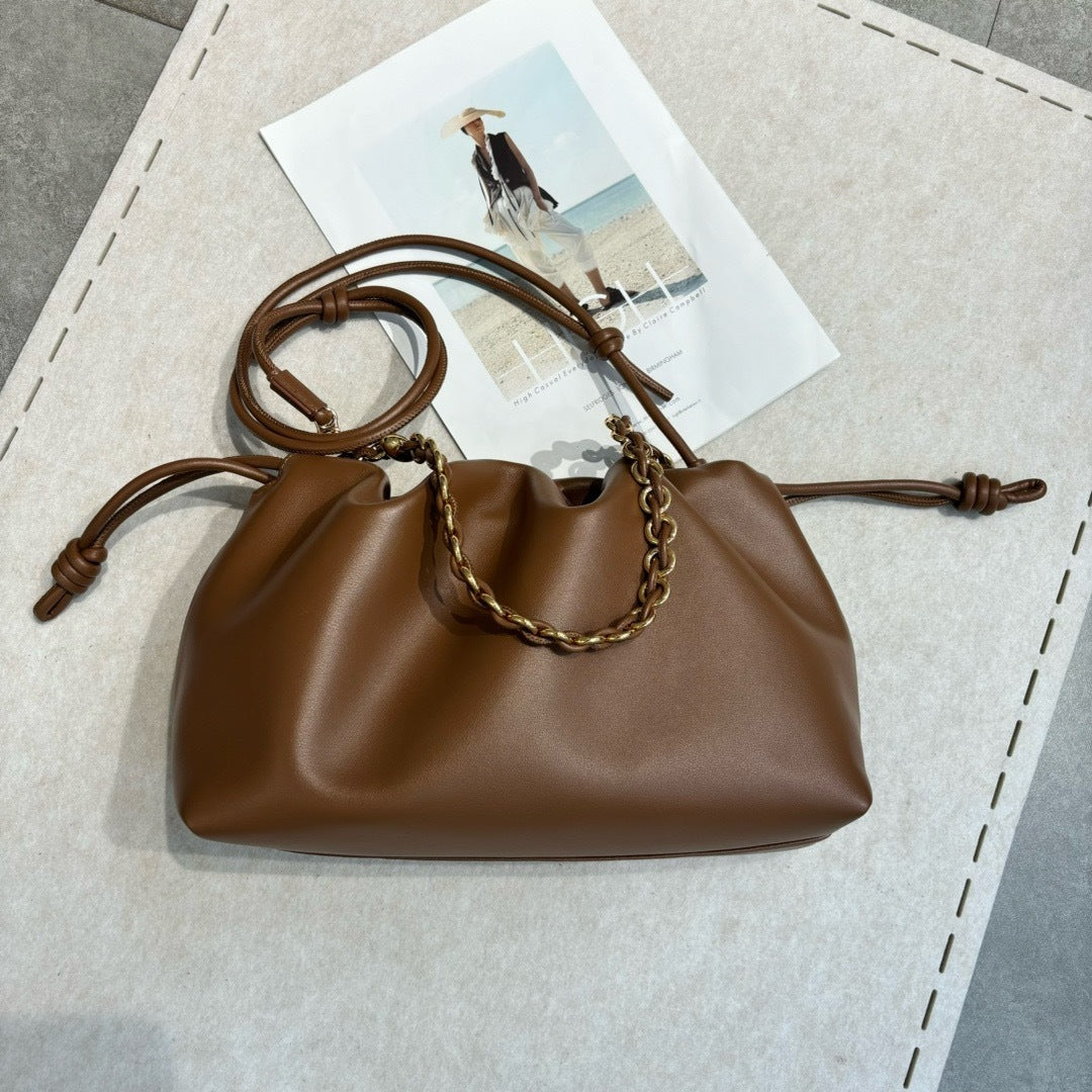 Women's Genuine Leather Lucky Drawstring Simple Cloud Crossbody Bags