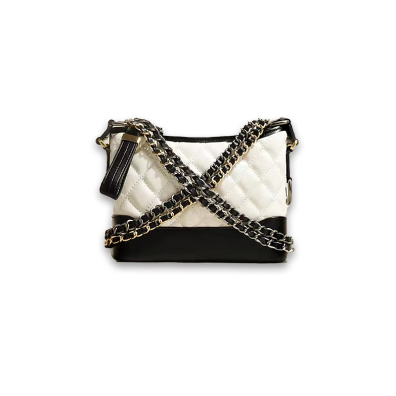 Women's Diamond Plaid Chain Genuine Leather Black Bags