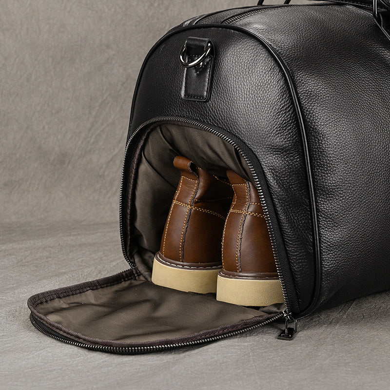 Men's Traveling Waterproof Lining Dry Wet Separation Cowhide With Travel Bags