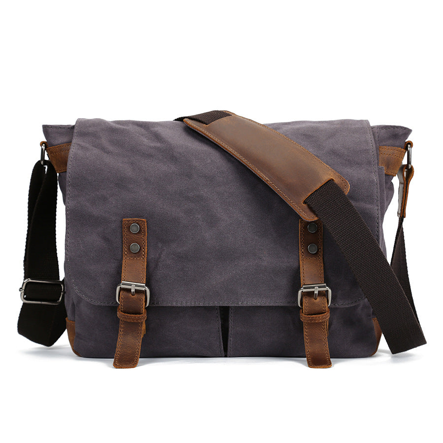 Men's Crazy Horse Leather Canvas Large Capacity Men's Messenger Bags
