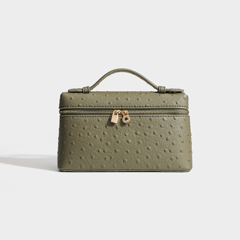 Genuine Leather Ostrich Grain Lunch Box Small Square Bags