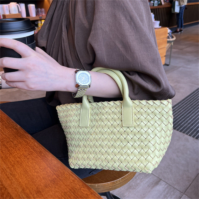 Women's Fashion Sheepskin Hand-woven Vegetable Basket Genuine Crossbody Bags