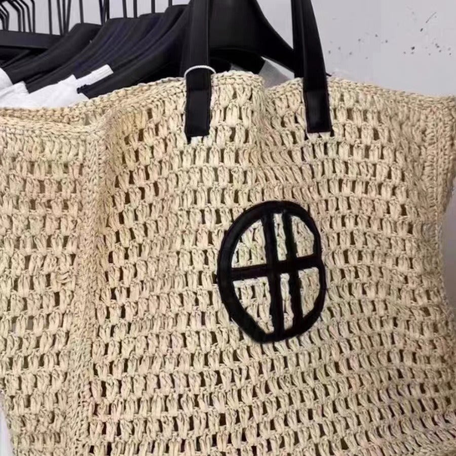 Fashion Straw Concave Design Contrast Color Tote Bags