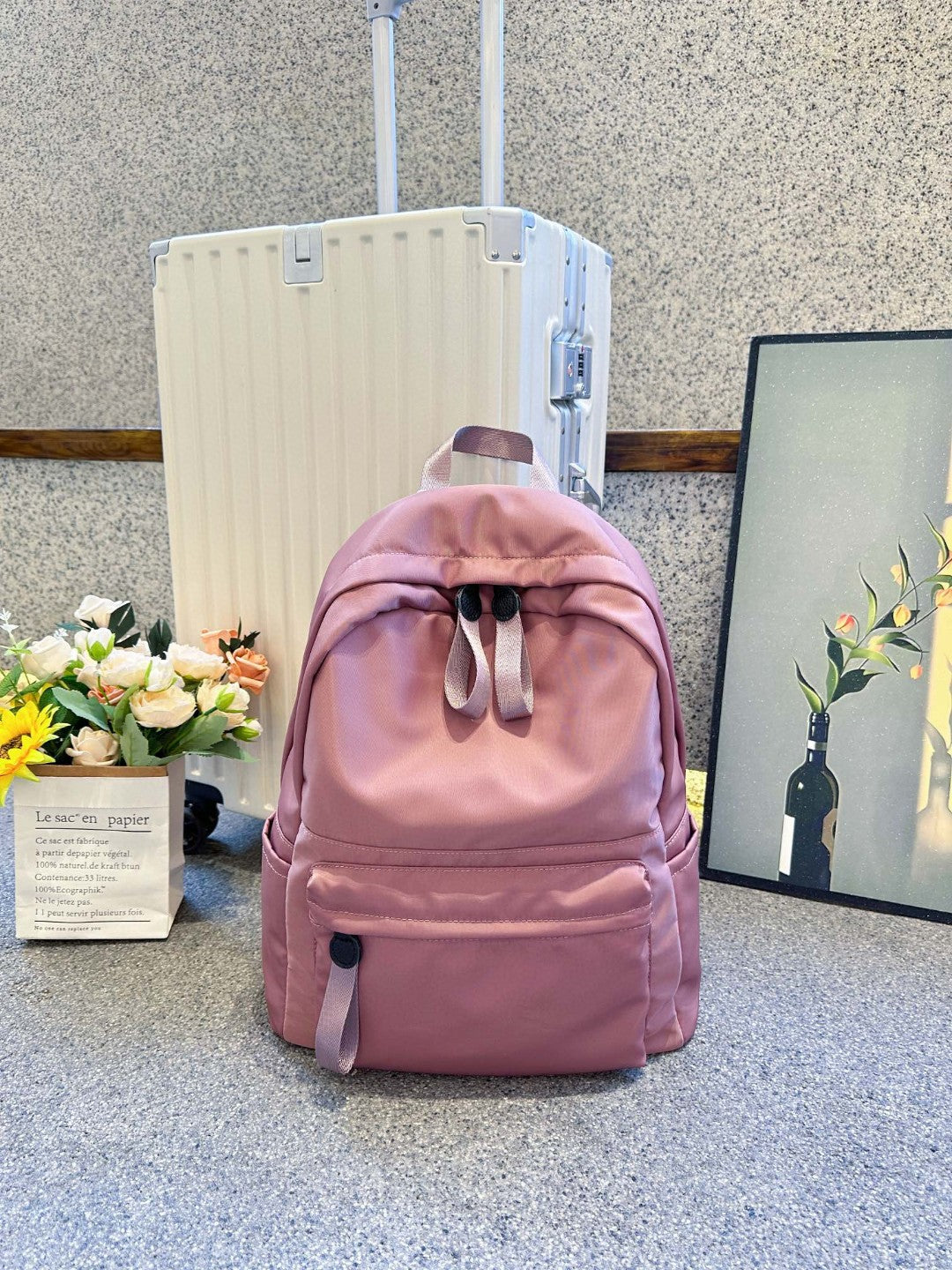 Female Junior High College Solid Color Minimalist Style Niche Middle School Students' Schoolbags